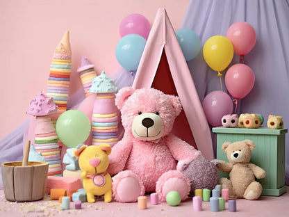 Teddy Bear Picnic 2 6’8X5’ Fleece (80 X 60 Inch) Backdrop