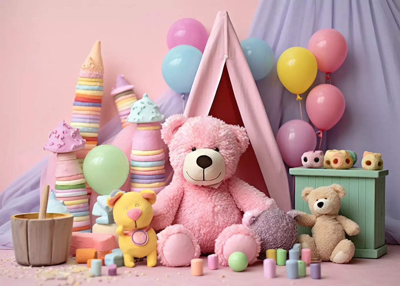 Teddy Bear Picnic 2 7’X5’ Ultracloth (84 X 60 Inch) Backdrop