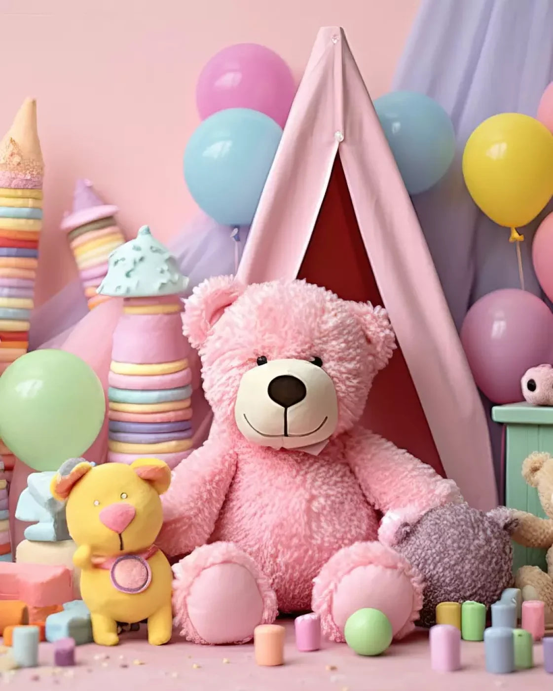 Teddy Bear Picnic 2 8’X10’ Fleece (96 X 120 Inch) Backdrop