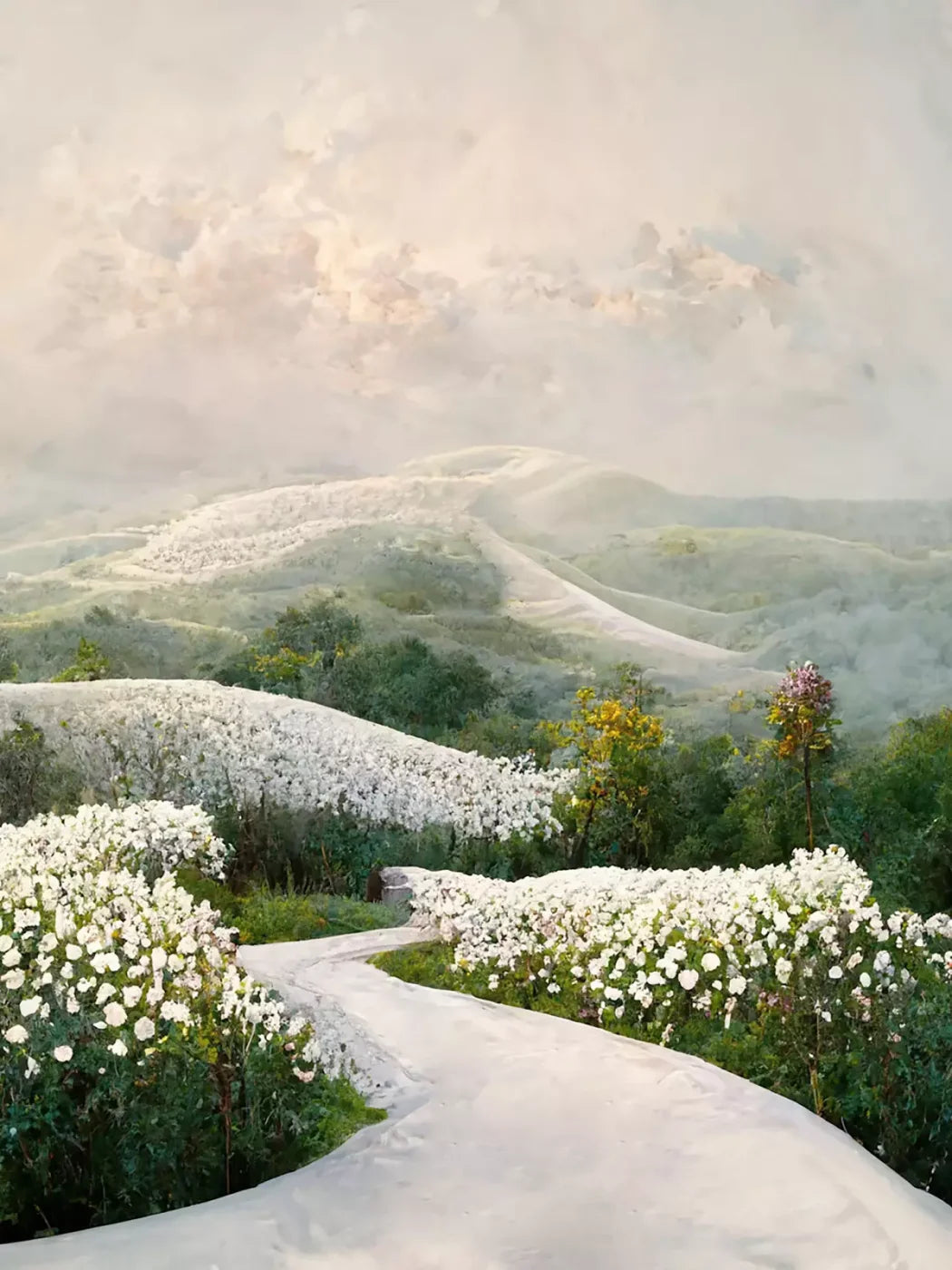 The Pathway In White 5’X6’8’ Fleece (60 X 80 Inch) Backdrop