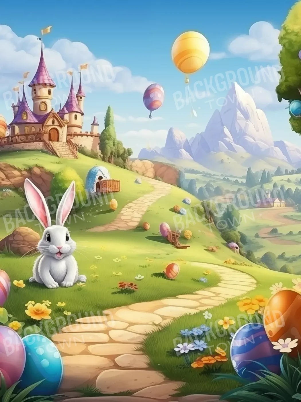 Thumper Easter Trail 6’X8’ Fleece (72 X 96 Inch) Backdrop