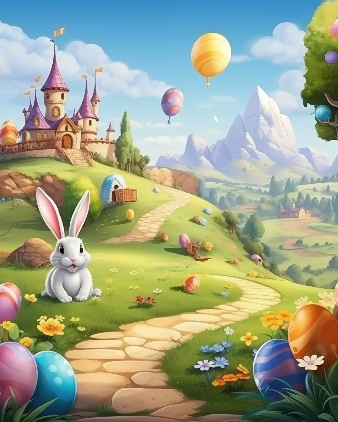 Thumper Easter Trail 8’X10’ Fleece (96 X 120 Inch) Backdrop