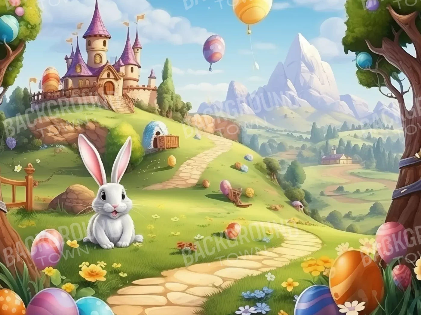 Thumper Easter Trail 8’X6’ Fleece (96 X 72 Inch) Backdrop