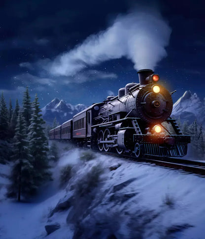 Train In Snowy Mountains 10X12 Ultracloth ( 120 X 144 Inch ) Backdrop
