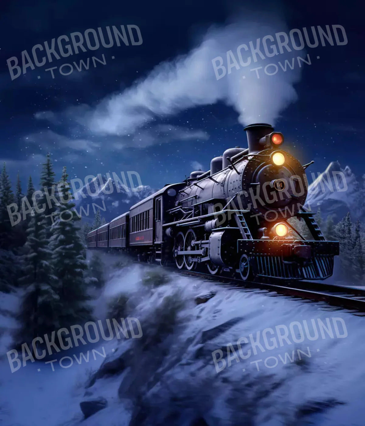 Train In Snowy Mountains 10X12 Ultracloth ( 120 X 144 Inch ) Backdrop