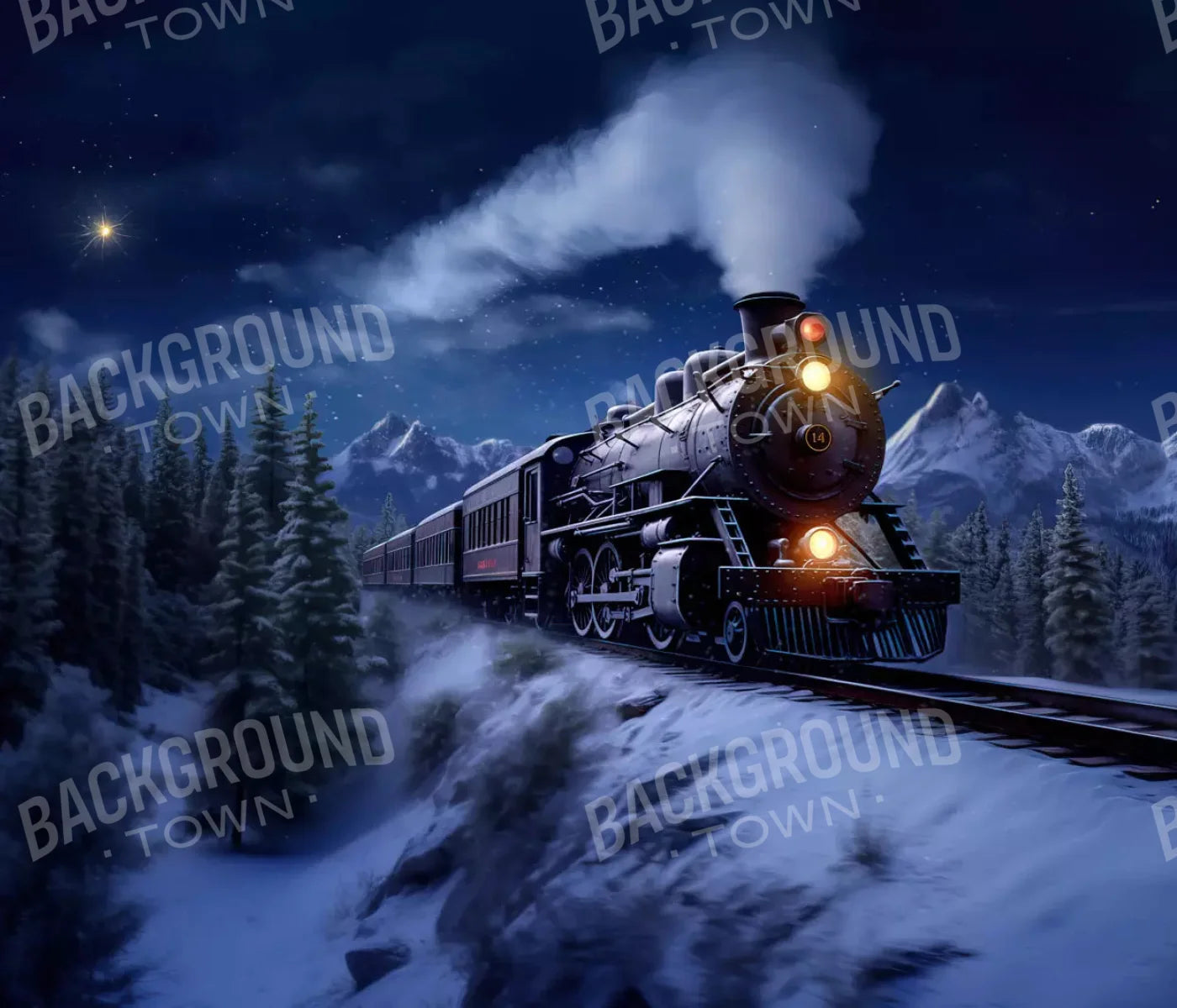 Train In Snowy Mountains 12X10 Ultracloth ( 144 X 120 Inch ) Backdrop