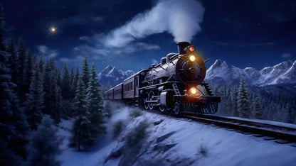 Train In Snowy Mountains 14X8 Ultracloth ( 168 X 96 Inch ) Backdrop