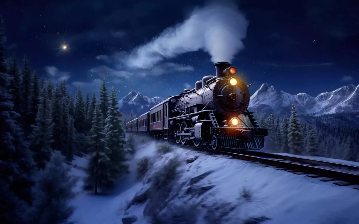 Train In Snowy Mountains 14X9 Ultracloth ( 168 X 108 Inch ) Backdrop