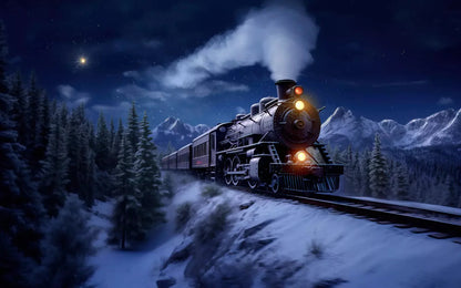 Train In Snowy Mountains 14X9 Ultracloth ( 168 X 108 Inch ) Backdrop