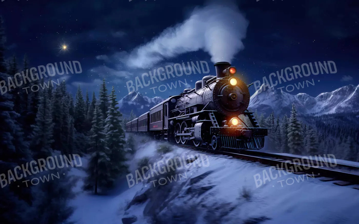 Train In Snowy Mountains 14X9 Ultracloth ( 168 X 108 Inch ) Backdrop