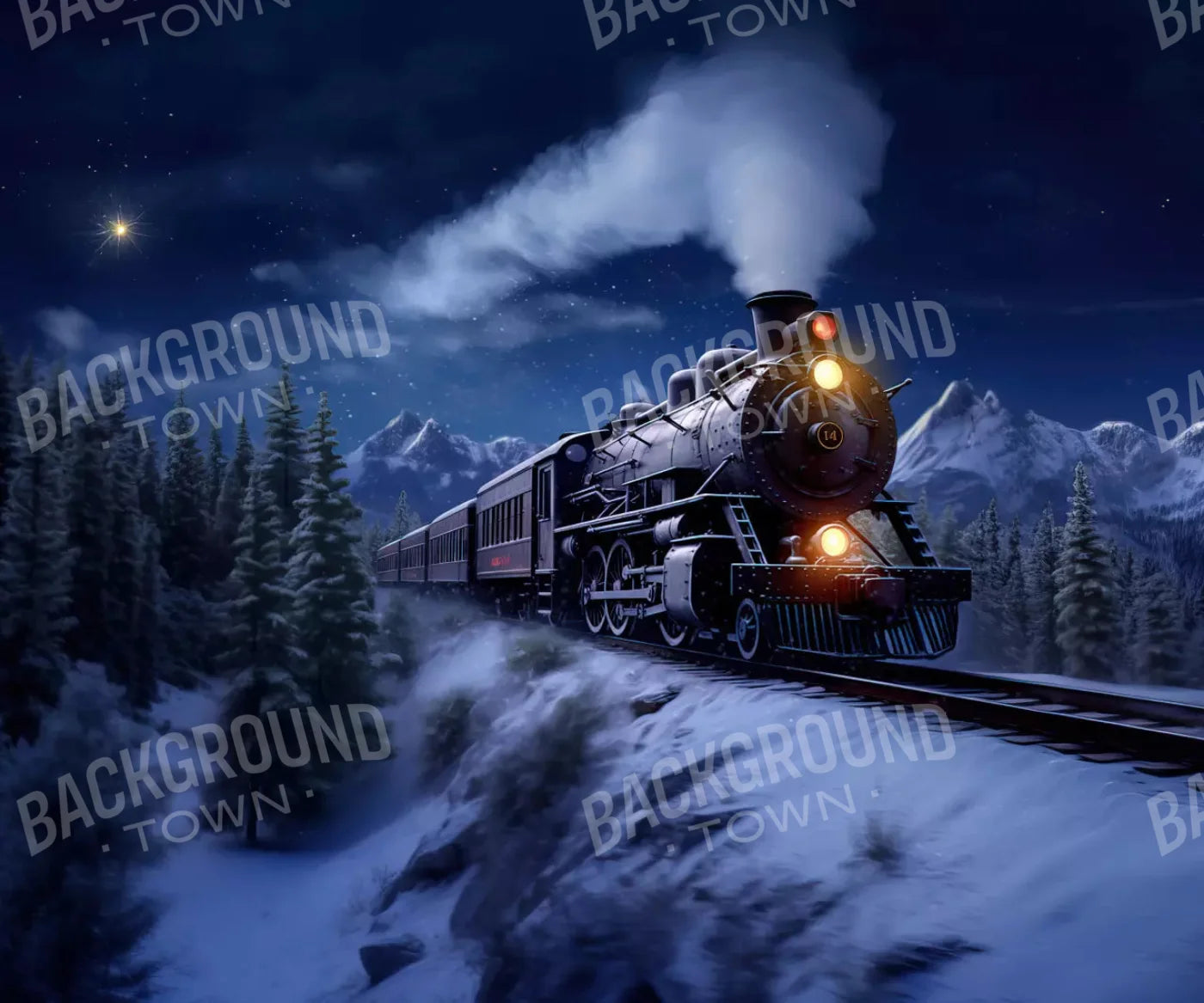 Train In Snowy Mountains 5X42 Fleece ( 60 X 50 Inch ) Backdrop