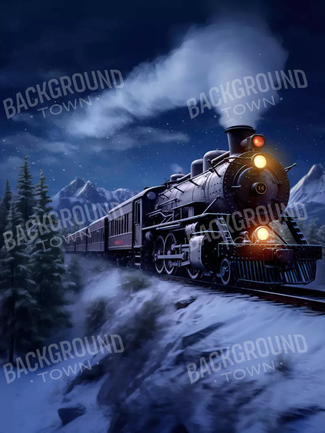 Train In Snowy Mountains 5X68 Fleece ( 60 X 80 Inch ) Backdrop