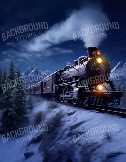 Train In Snowy Mountains 6X8 Fleece ( 72 X 96 Inch ) Backdrop