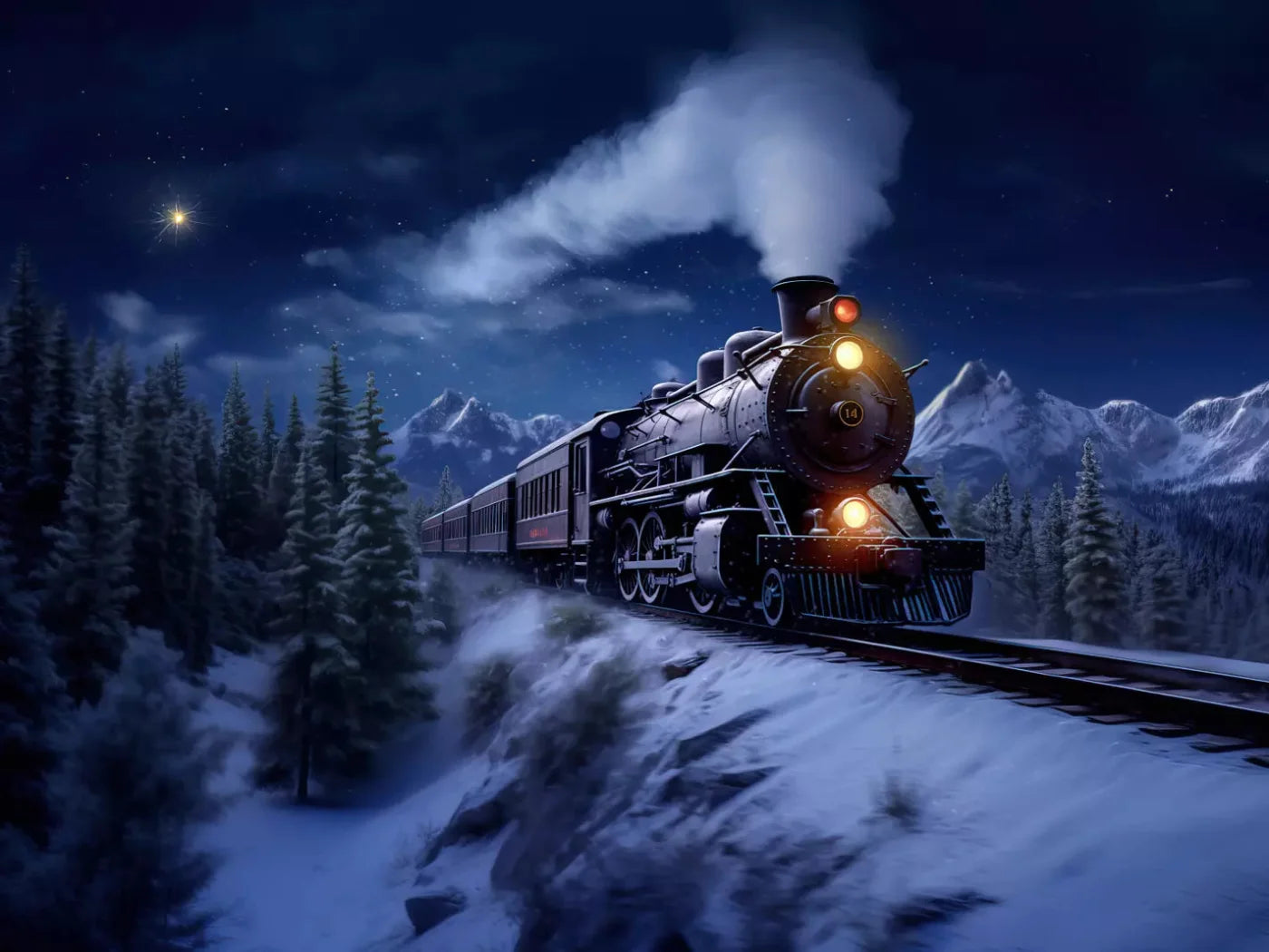 Train In Snowy Mountains 7X5 Ultracloth ( 84 X 60 Inch ) Backdrop