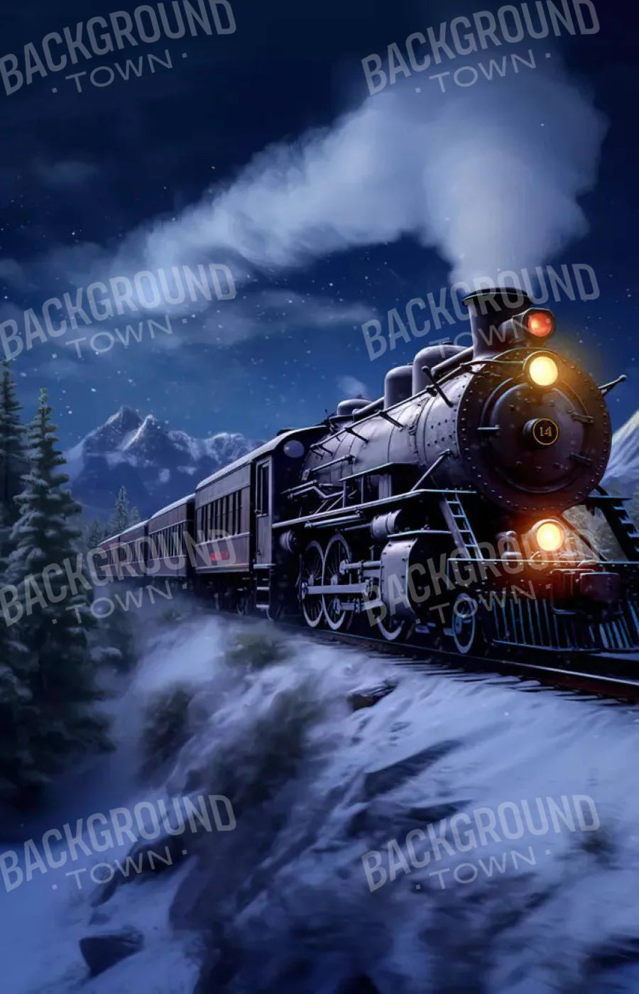 Train In Snowy Mountains 8X12 Ultracloth ( 96 X 144 Inch ) Backdrop