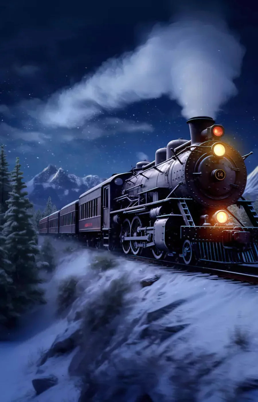 Train In Snowy Mountains 8X12 Ultracloth ( 96 X 144 Inch ) Backdrop