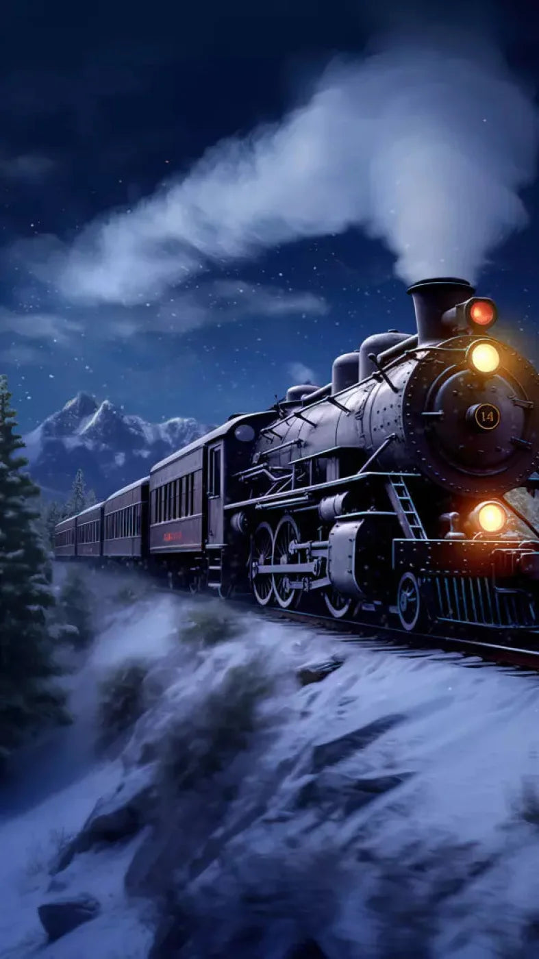 Train In Snowy Mountains 8X14 Ultracloth ( 96 X 168 Inch ) Backdrop
