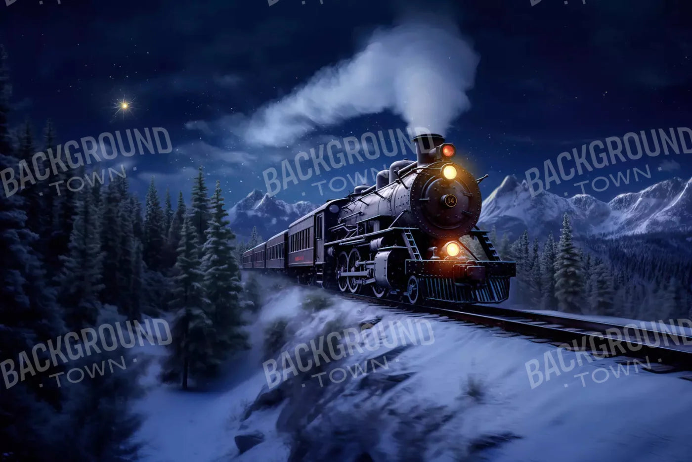 Train In Snowy Mountains 8X5 Ultracloth ( 96 X 60 Inch ) Backdrop
