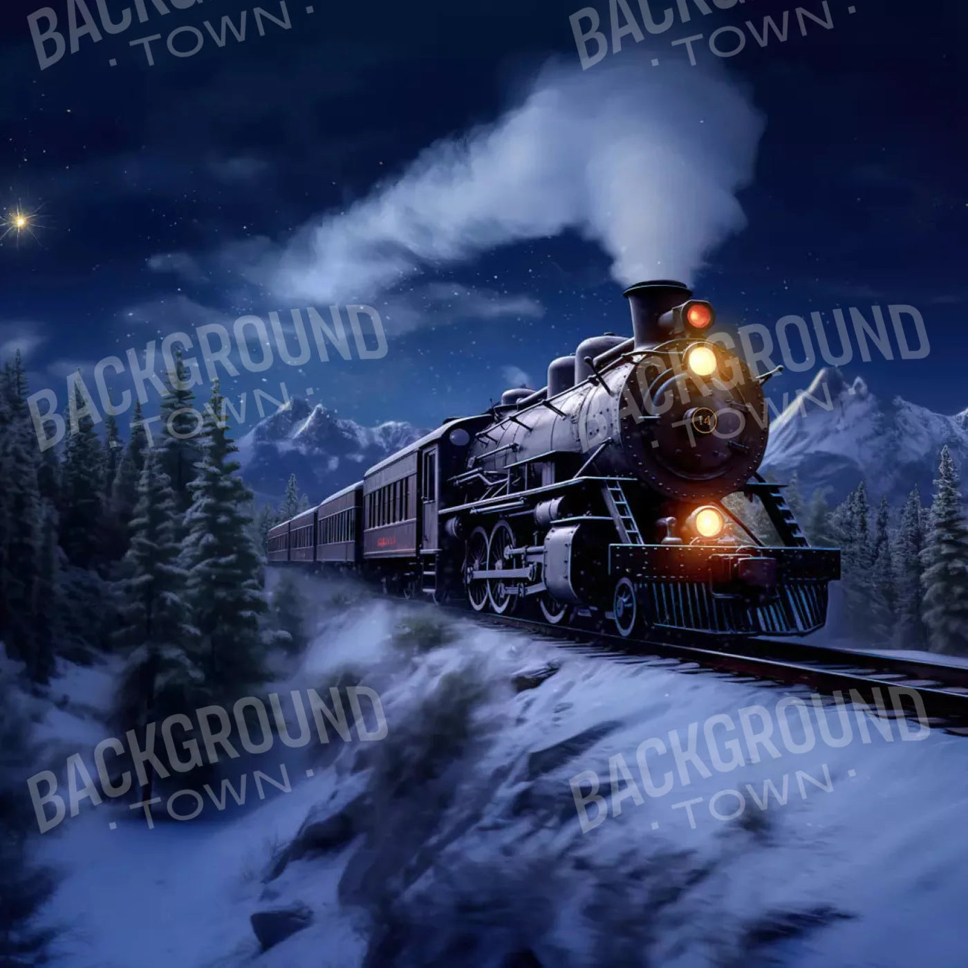 Train In Snowy Mountains 8X8 Fleece ( 96 X Inch ) Backdrop