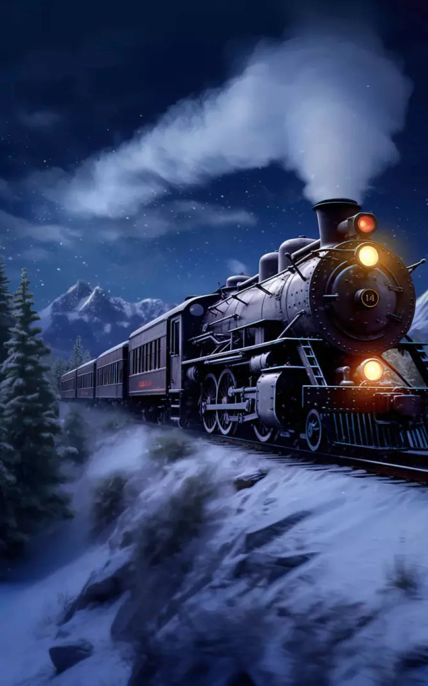 Train In Snowy Mountains 9X14 Ultracloth ( 108 X 168 Inch ) Backdrop