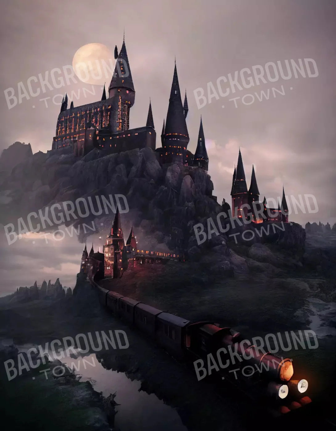 Train To Castle 6X8 Fleece ( 72 X 96 Inch ) Backdrop