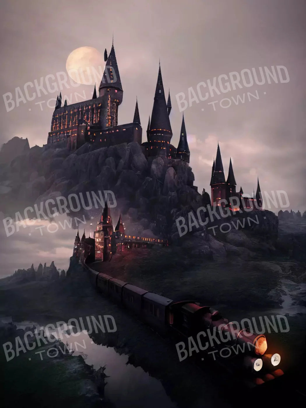 Train To Castle 8X10 Fleece ( 96 X 120 Inch ) Backdrop