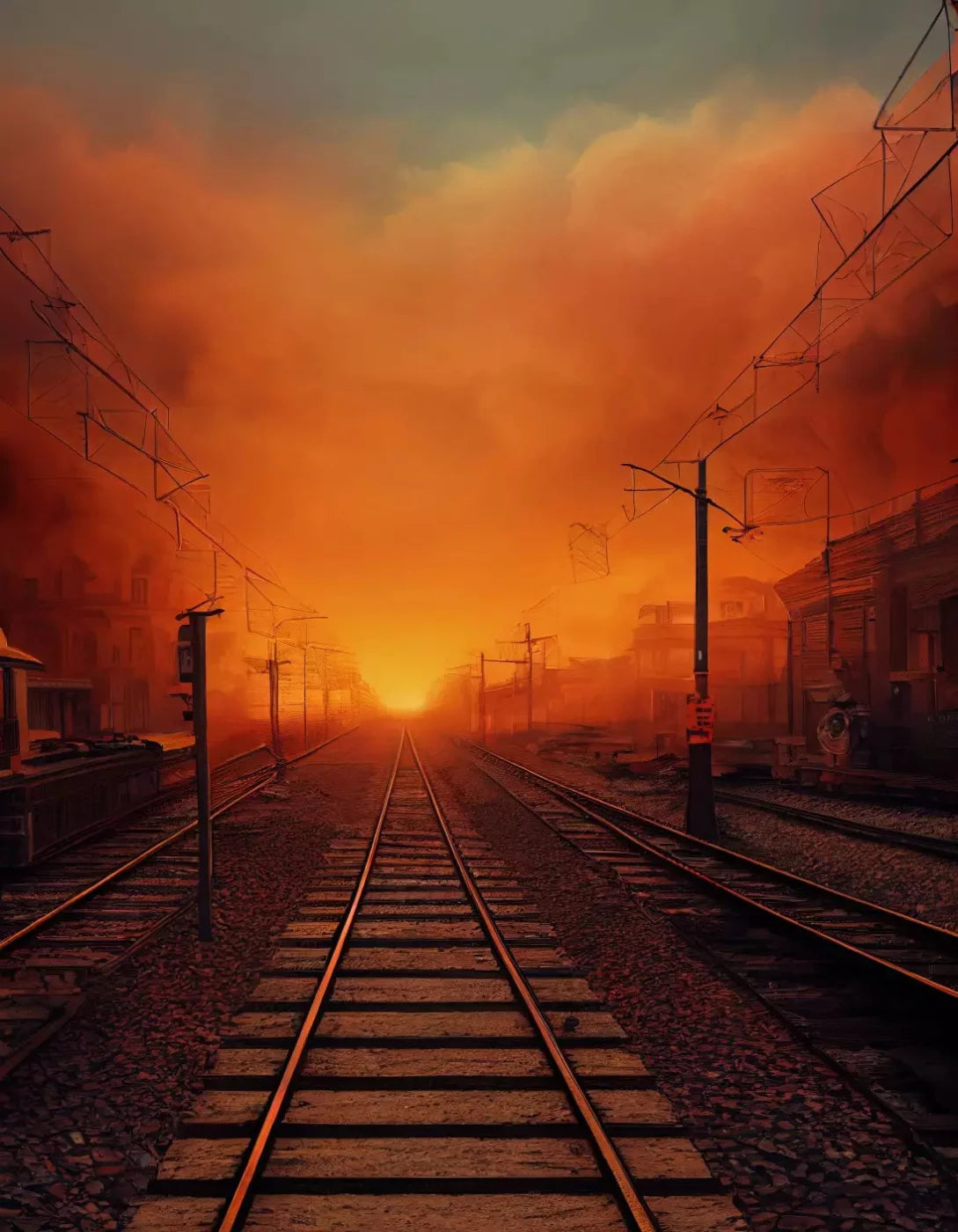 Traintrack Sunrise 6X8 Fleece ( 72 X 96 Inch ) Backdrop