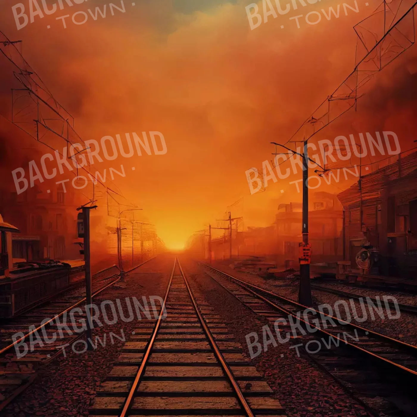 Traintrack Sunrise 8X8 Fleece ( 96 X Inch ) Backdrop