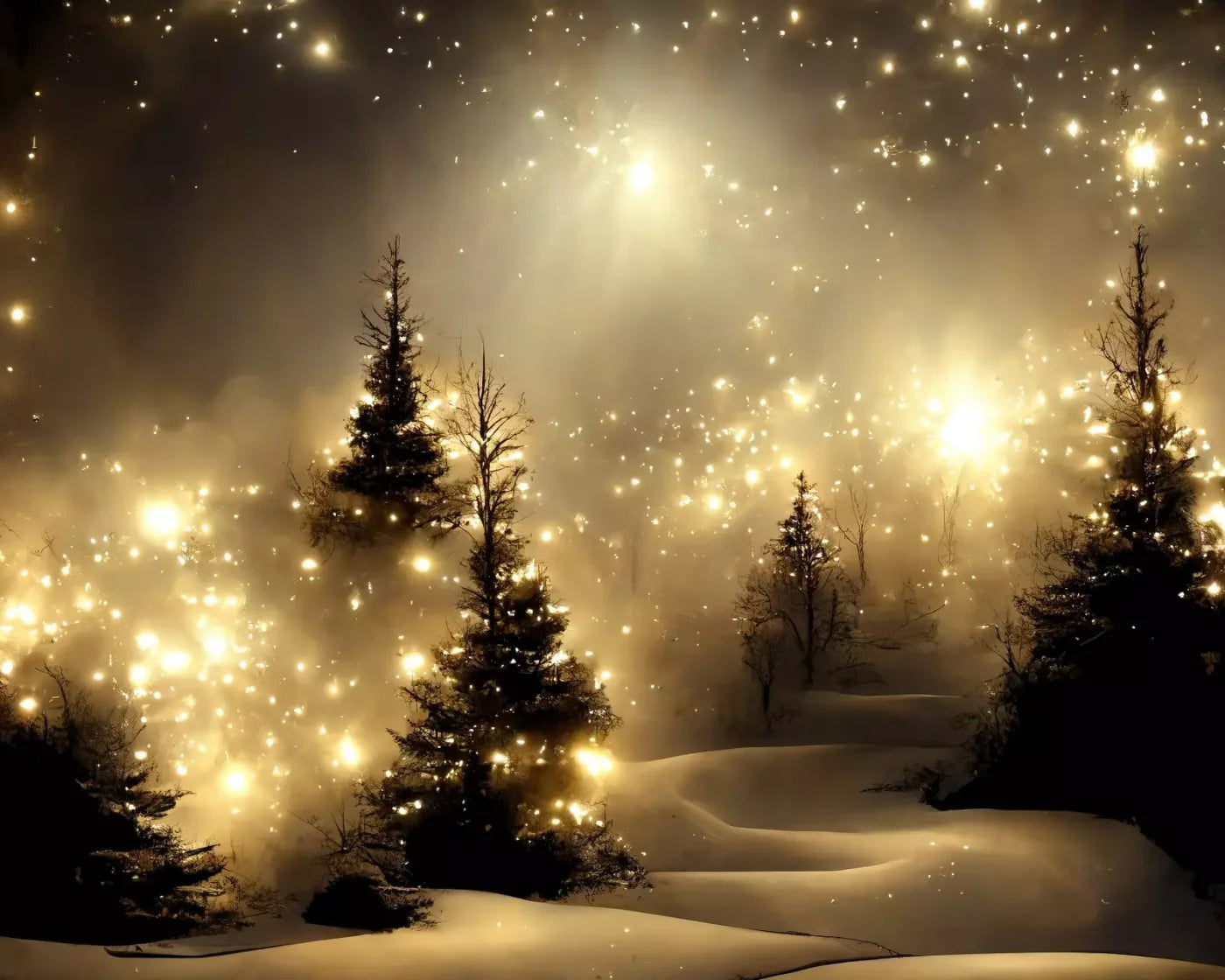 Twinkling Snowscape 10’X8’ Fleece (120 X 96 Inch) Backdrop