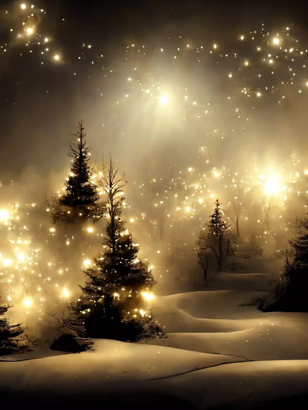Twinkling Snowscape 6’X8’ Fleece (72 X 96 Inch) Backdrop