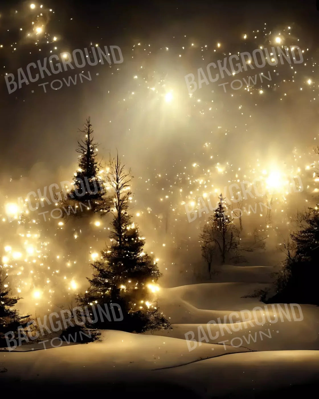 Twinkling Snowscape 8’X10’ Fleece (96 X 120 Inch) Backdrop