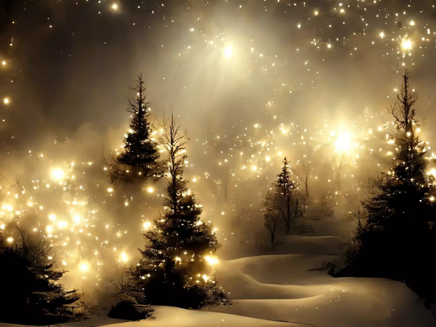 Twinkling Snowscape 8’X6’ Fleece (96 X 72 Inch) Backdrop