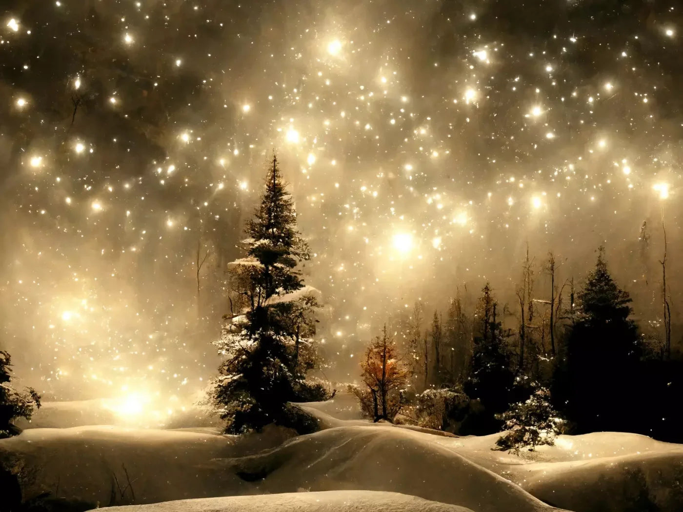 Twinkling Snowscape Ii 6’8X5’ Fleece (80 X 60 Inch) Backdrop