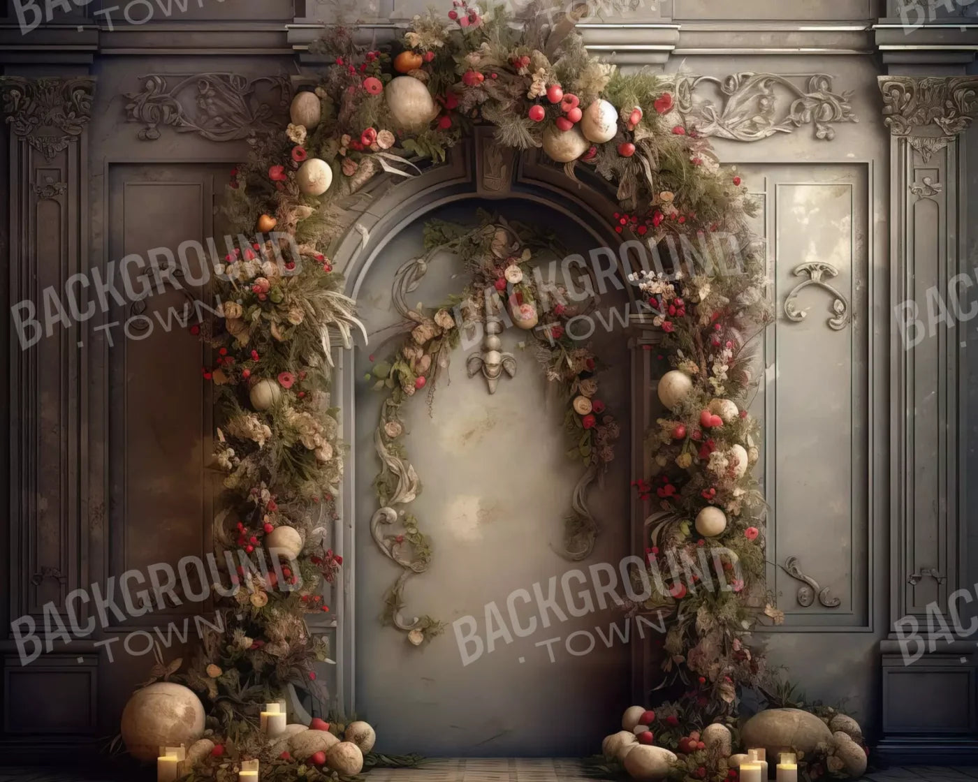 Victorian Christmas Arch 10’X8’ Fleece (120 X 96 Inch) Backdrop