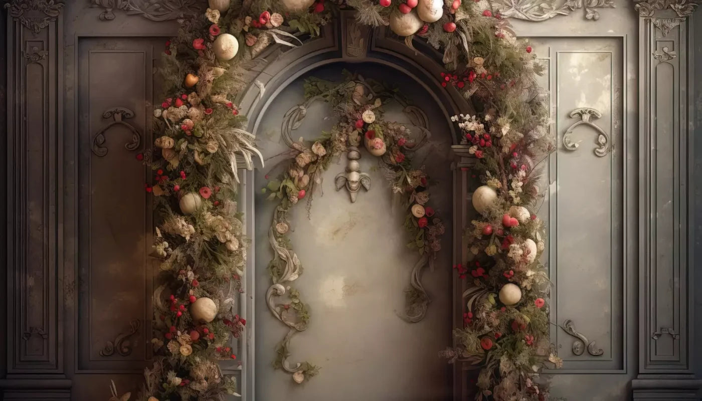 Victorian Christmas Arch 14’X8’ Ultracloth (168 X 96 Inch) Backdrop