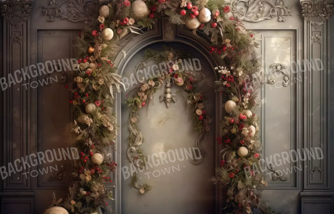 Victorian Christmas Arch 14’X9’ Ultracloth (168 X 108 Inch) Backdrop