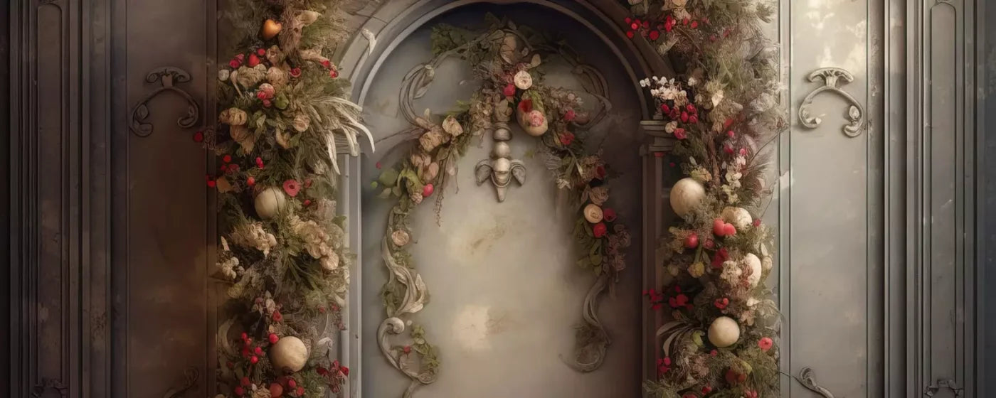 Victorian Christmas Arch 20’X8’ Ultracloth (240 X 96 Inch) Backdrop