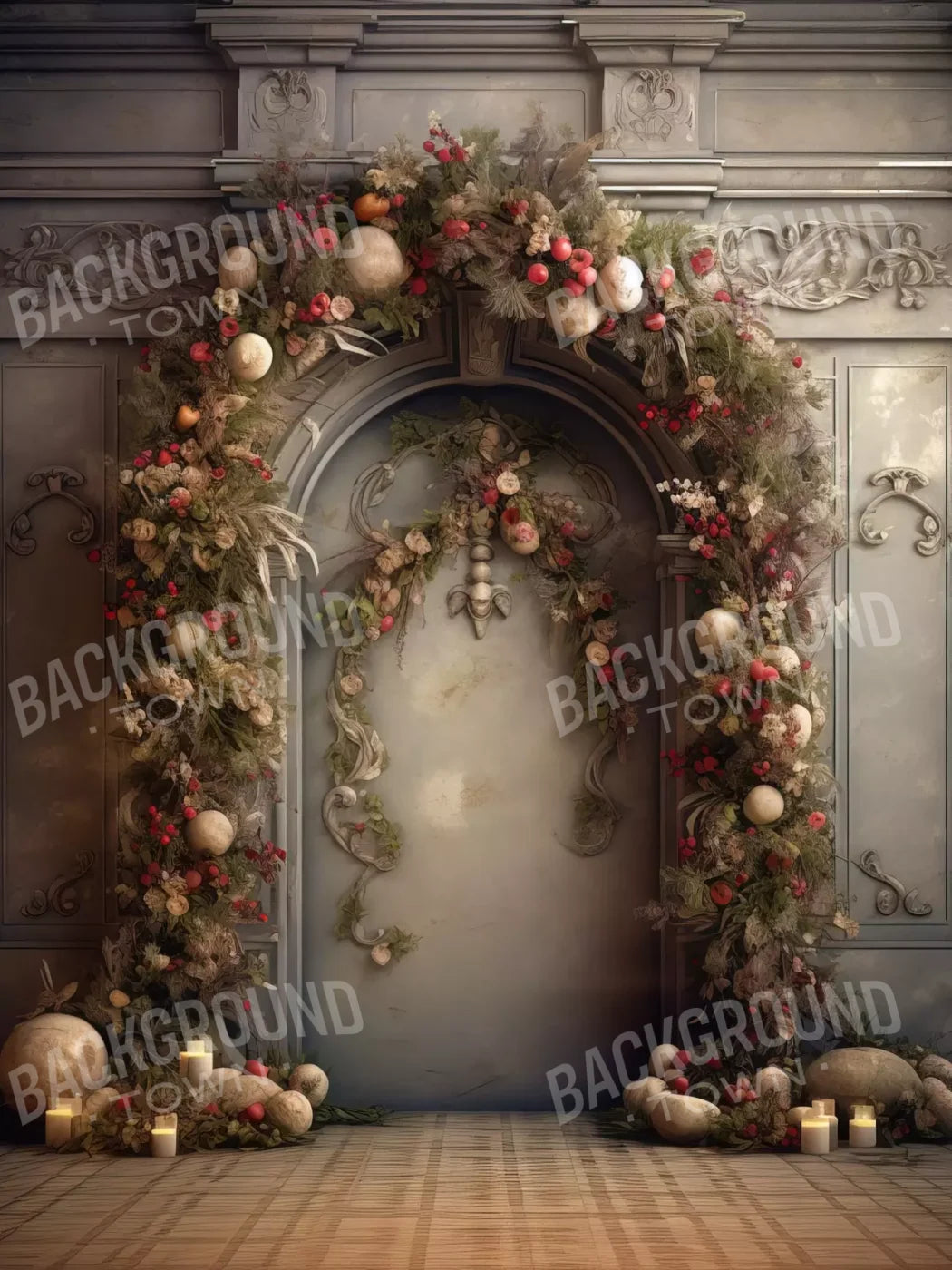 Victorian Christmas Arch 6’X8’ Fleece (72 X 96 Inch) Backdrop