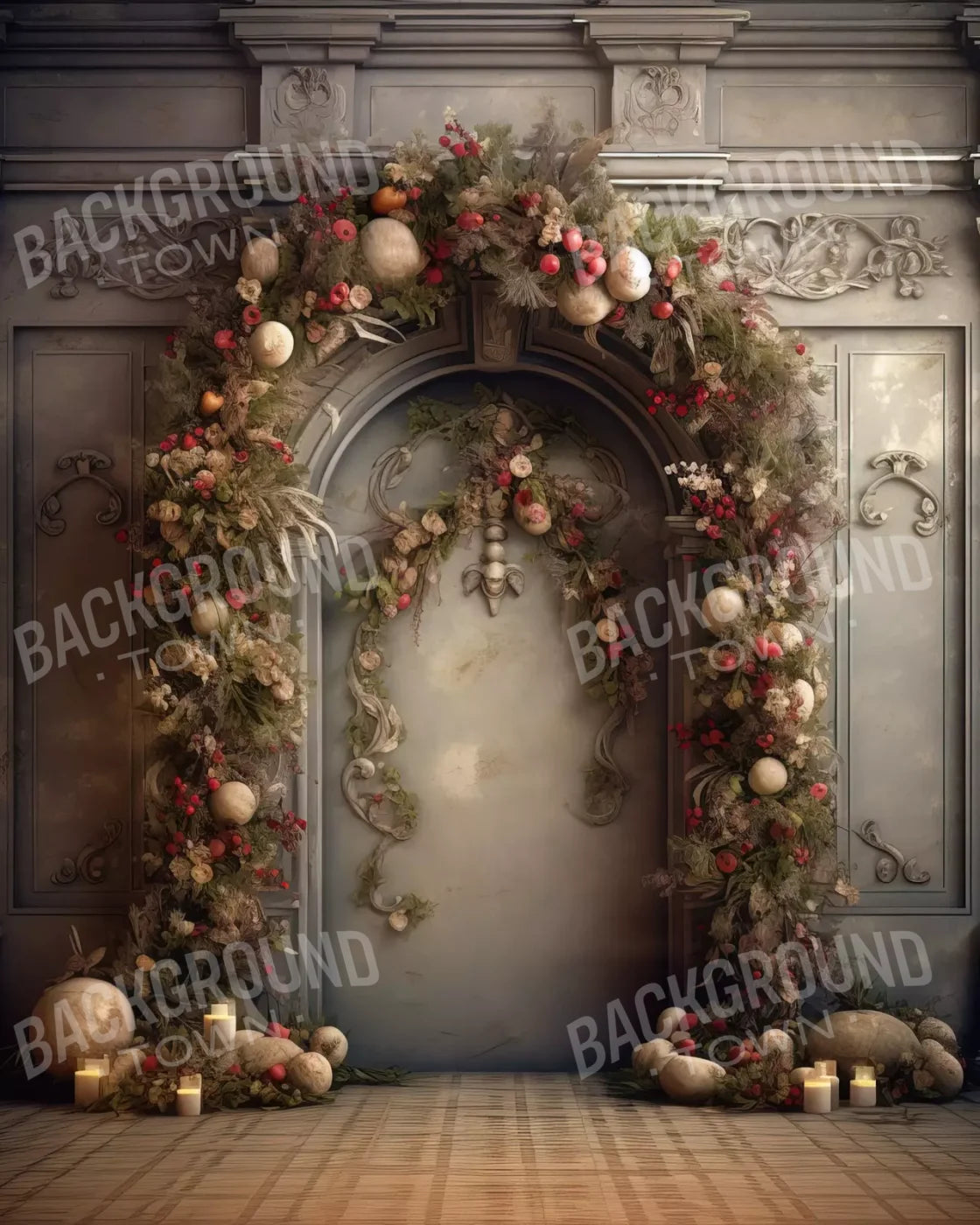 Victorian Christmas Arch 8’X10’ Fleece (96 X 120 Inch) Backdrop