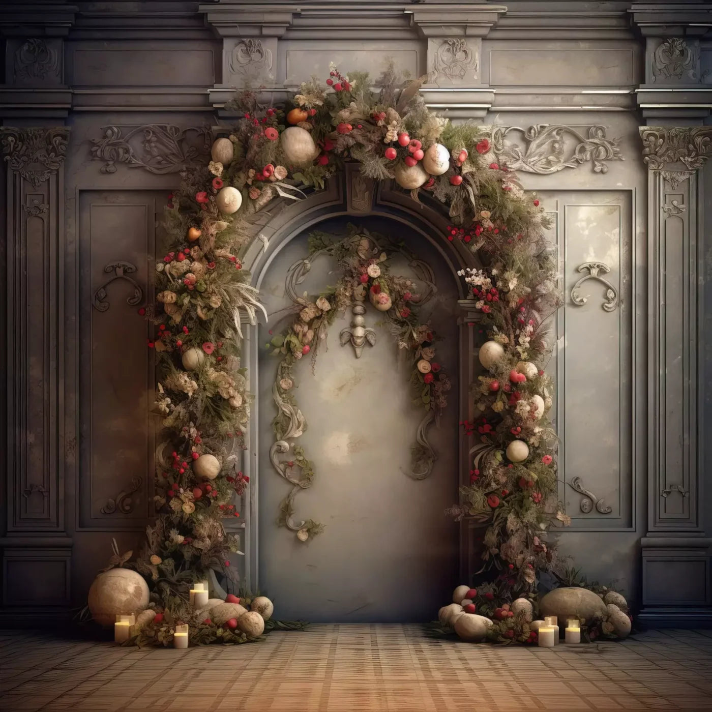 Victorian Christmas Arch 8’X8’ Fleece (96 X Inch) Backdrop