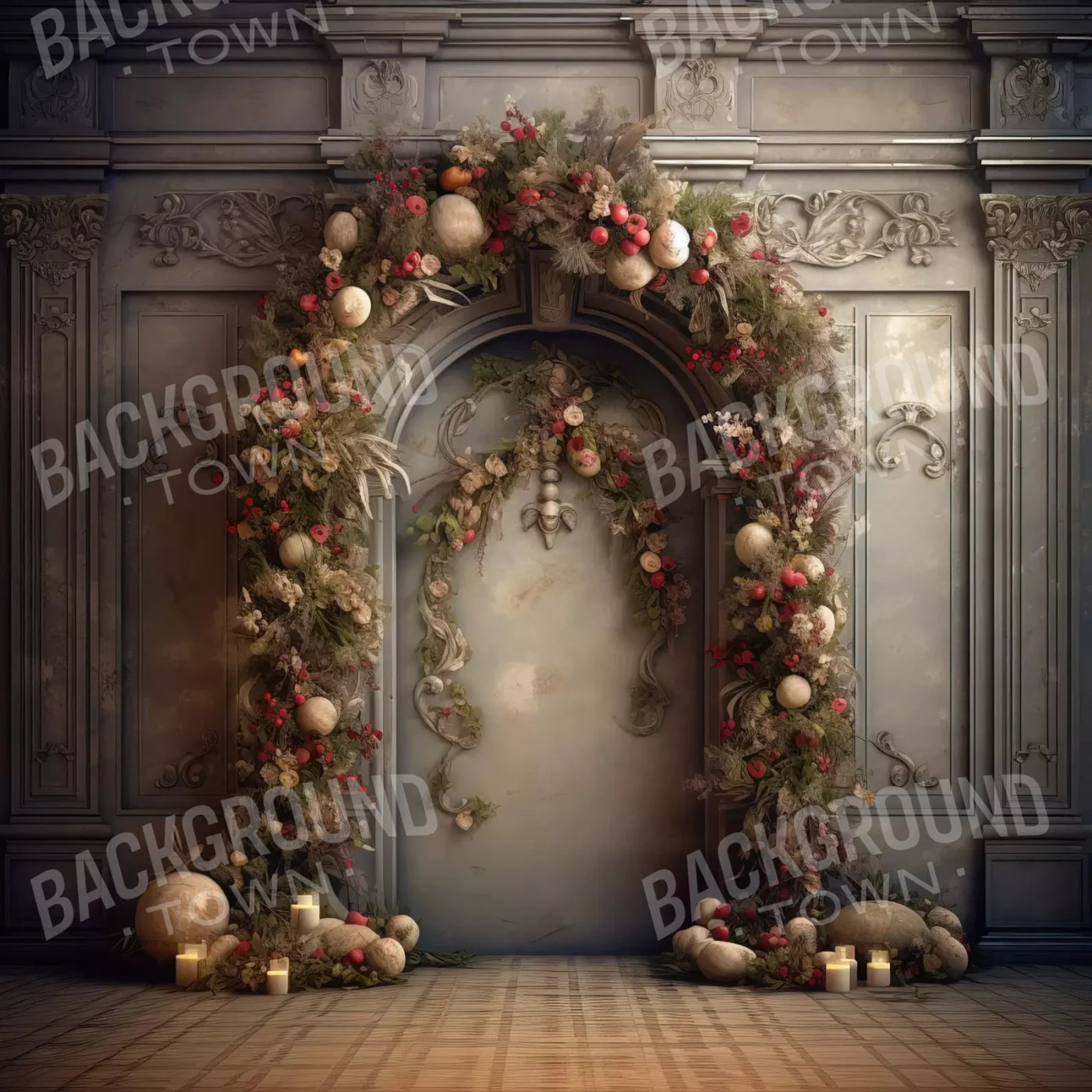 Victorian Christmas Arch 8’X8’ Fleece (96 X Inch) Backdrop