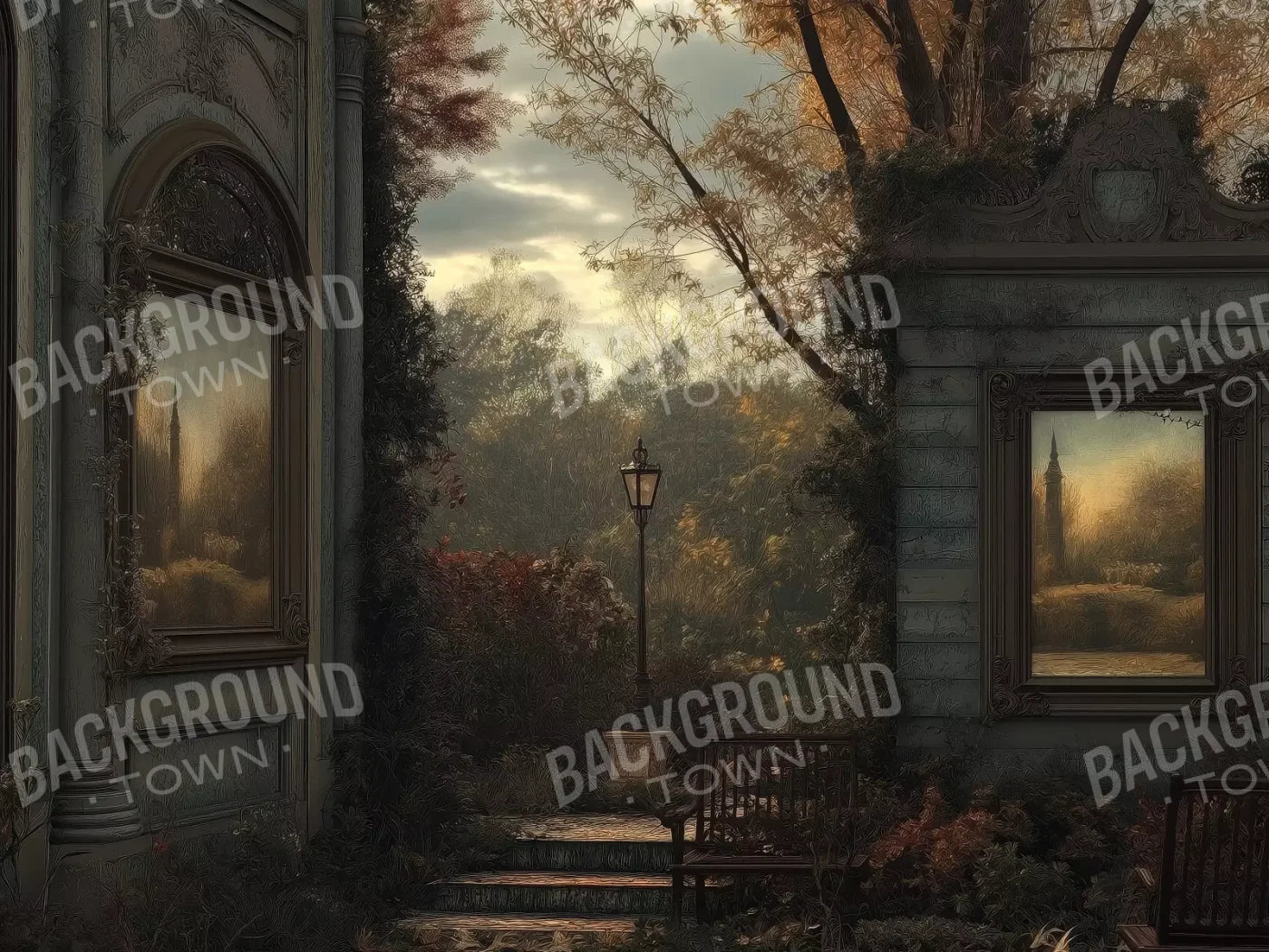 Victorian Courtyard 6’8x5’ Fleece (80 x 60 inch) Backdrop