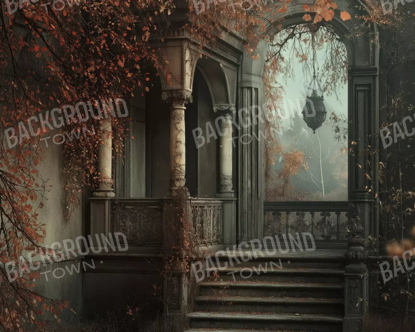 Victorian Courtyard Stairs 10’x8’ Fleece (120 x 96 inch) Backdrop