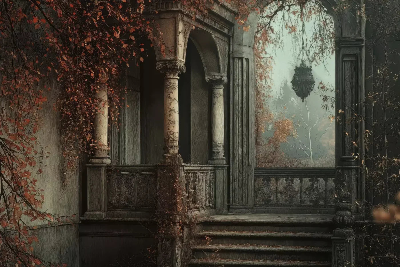 Victorian Courtyard Stairs 12’x8’ UltraCloth (144 x 96 inch) Backdrop