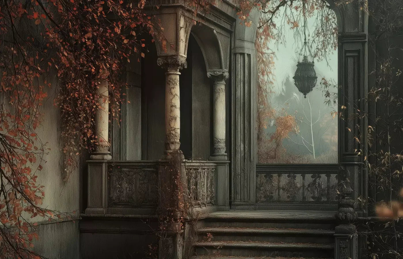 Victorian Courtyard Stairs 14’x9’ UltraCloth (168 x 108 inch) Backdrop