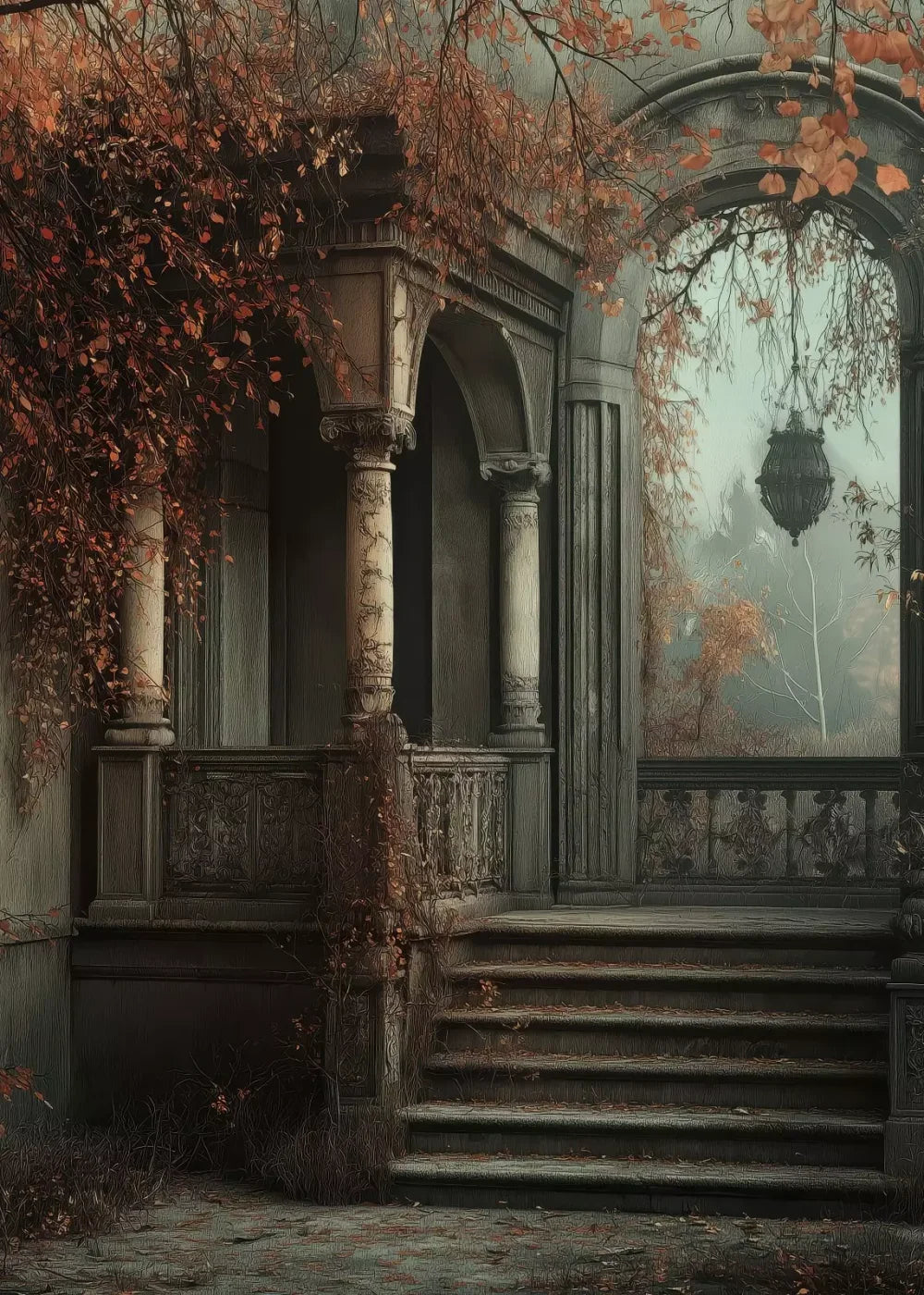 Victorian Courtyard Stairs 5’x7’ UltraCloth (60 x 84 inch) Backdrop