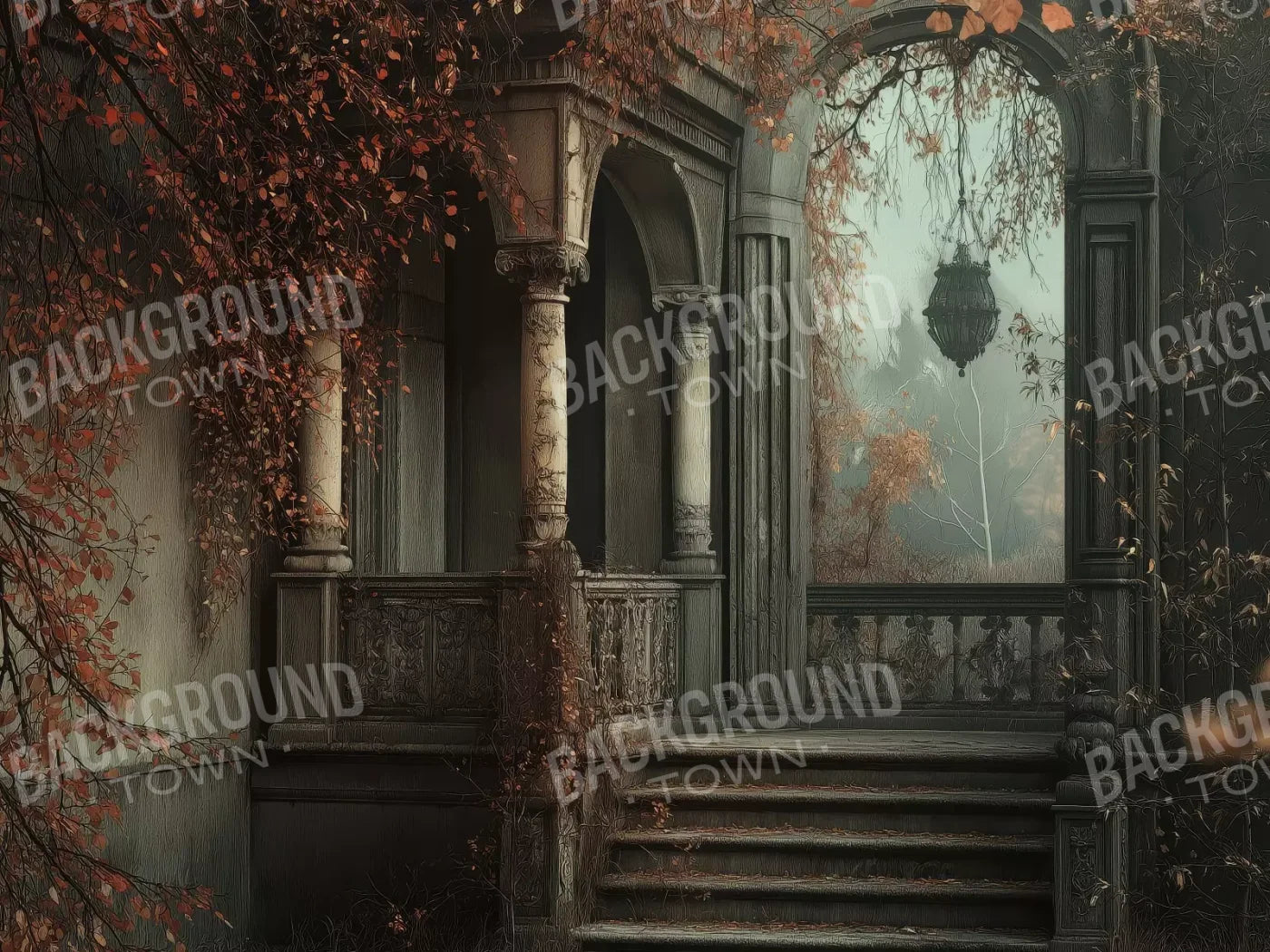 Victorian Courtyard Stairs 6’8x5’ Fleece (80 x 60 inch) Backdrop