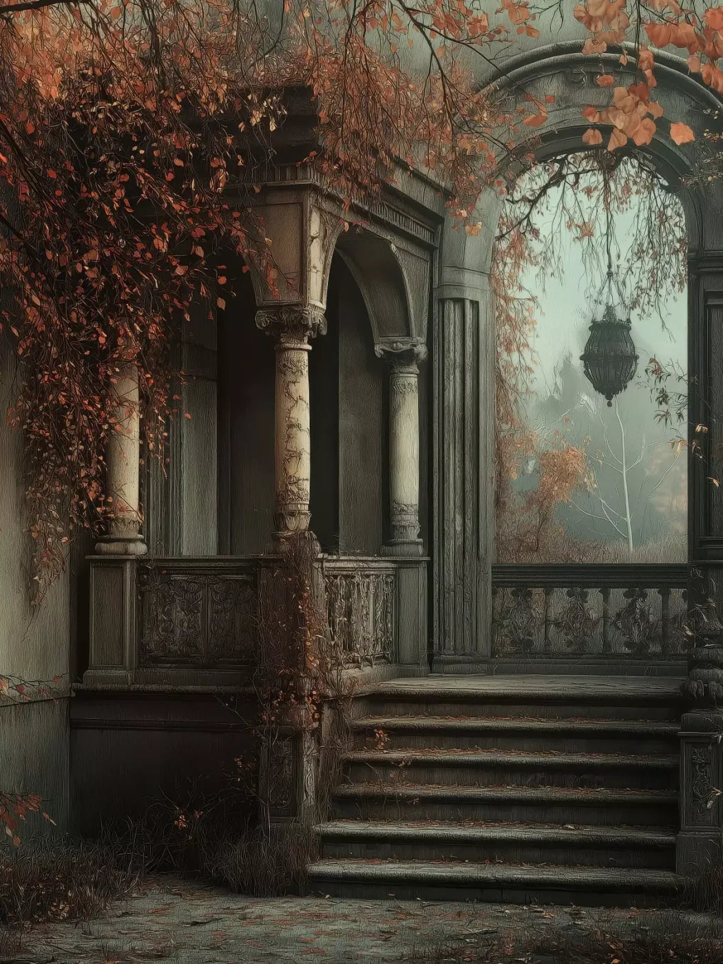 Victorian Courtyard Stairs 6’x8’ Fleece (72 x 96 inch) Backdrop