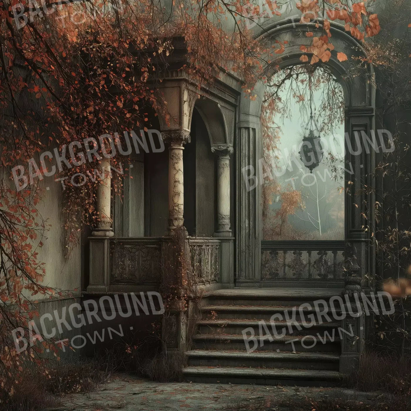 Victorian Courtyard Stairs 8’x8’ Fleece (96 x 96 inch) Backdrop