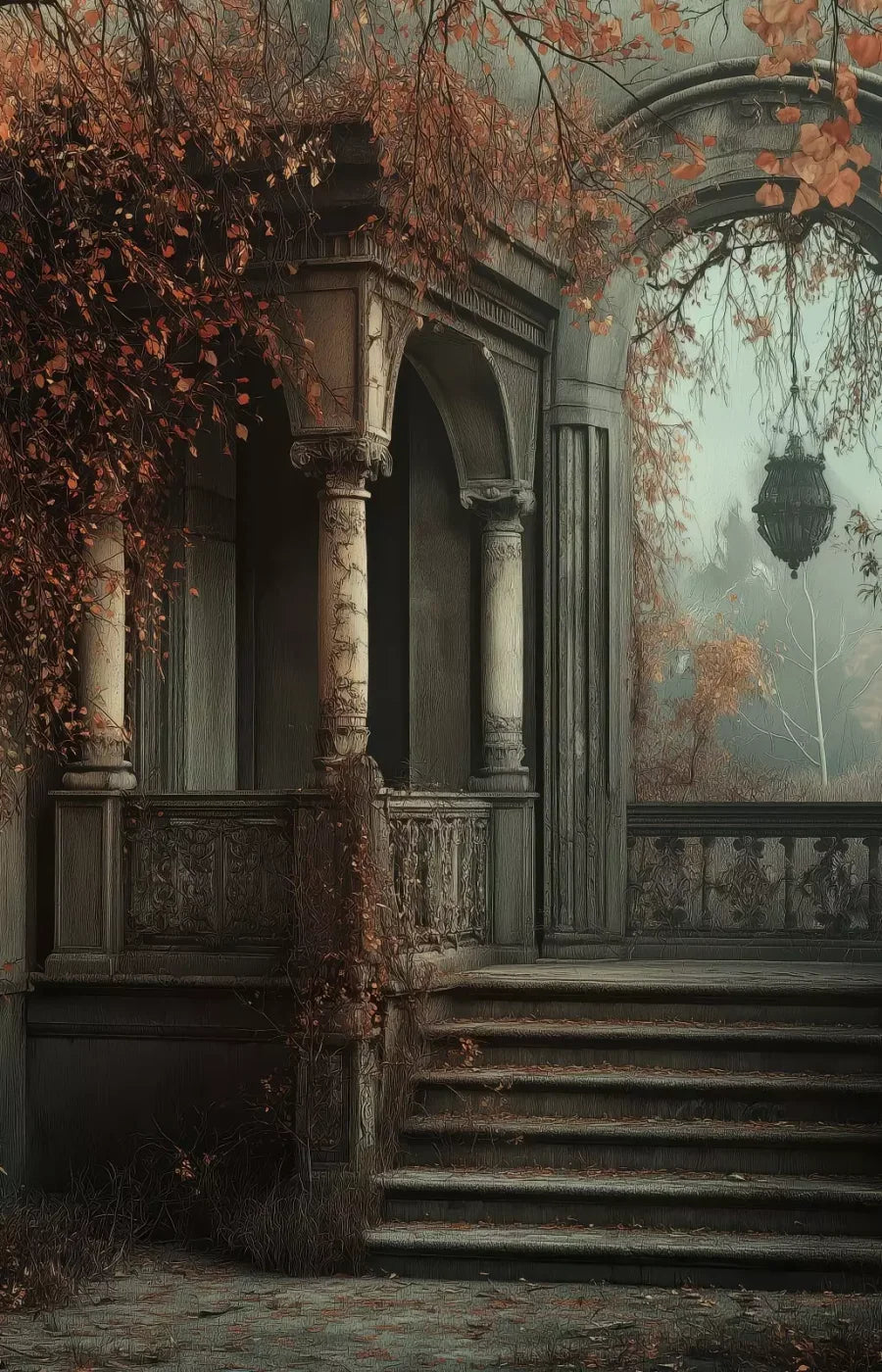 Victorian Courtyard Stairs 9’x14’ UltraCloth (108 x 168 inch) Backdrop